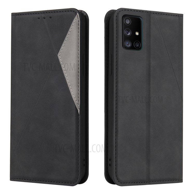 Silky Touch Rhombus Pattern Splicing Leather Stand Shell Case for Samsung Galaxy A71 SM-A715 - Black-5