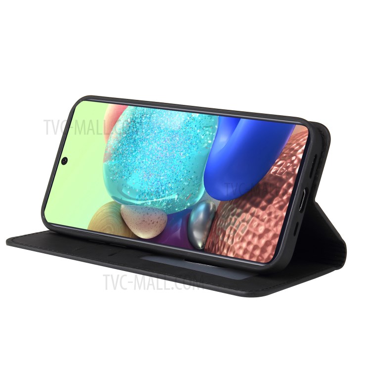 Silky Touch Rhombus Pattern Splicing Leather Stand Shell Case for Samsung Galaxy A71 SM-A715 - Black-7