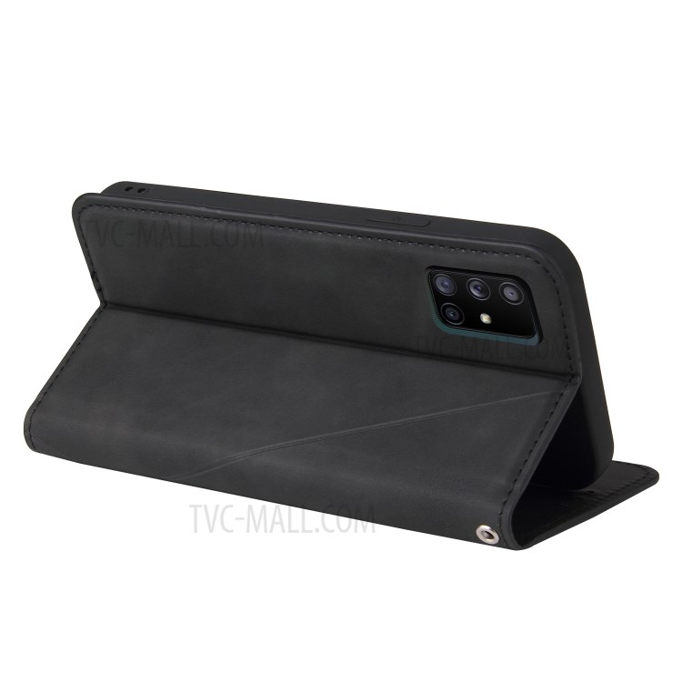 Silky Touch Rhombus Pattern Splicing Leather Stand Shell Case for Samsung Galaxy A71 SM-A715 - Black-8