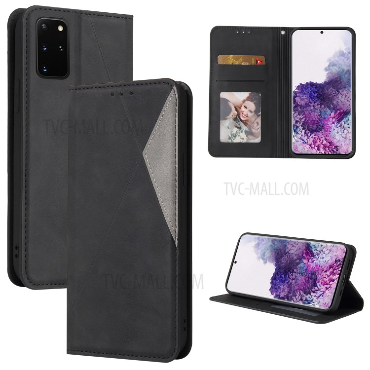 Silky Touch Rhombus Pattern Splicing Leather Stand Shell for Samsung Galaxy Note 20/Note 20 5G - Black-1