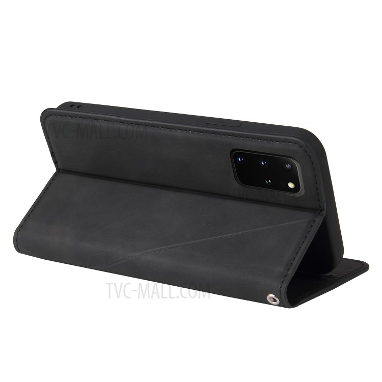 Silky Touch Rhombus Pattern Splicing Leather Stand Shell for Samsung Galaxy Note 20/Note 20 5G - Black-8