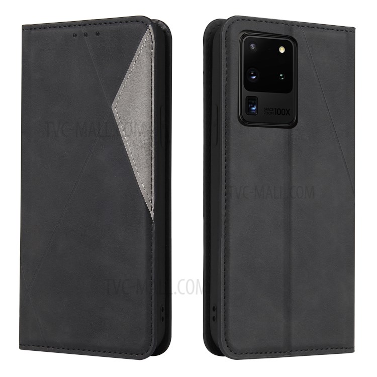 Silky Touch Rhombus Pattern Splicing Leather Stand Cover for Samsung Galaxy Note20 Ultra/Note20 Ultra 5G - Black-5