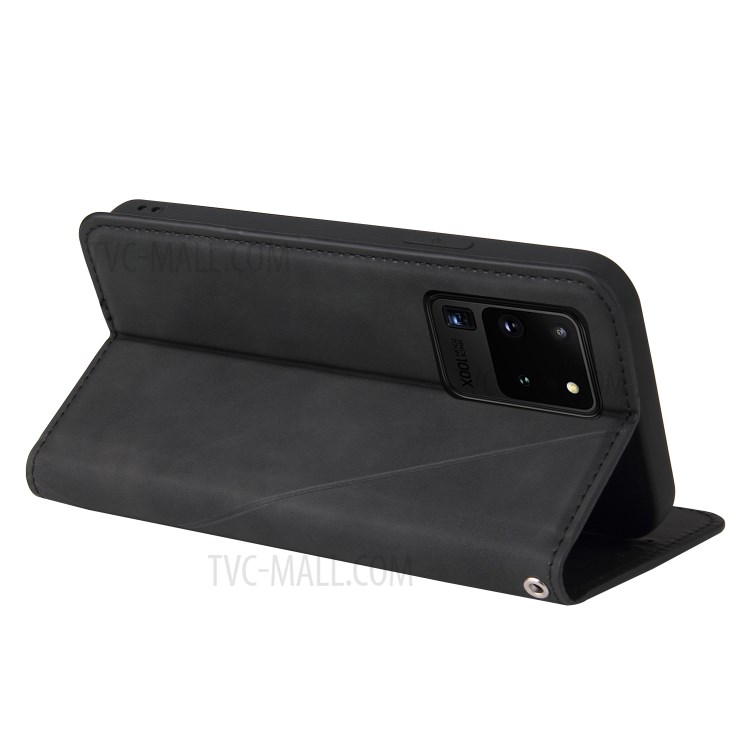 Silky Touch Rhombus Pattern Splicing Leather Stand Cover for Samsung Galaxy Note20 Ultra/Note20 Ultra 5G - Black-8