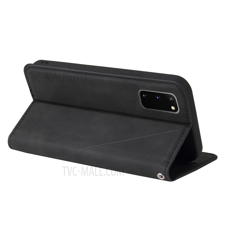 Silky Touch Rhombus Pattern Splicing Leather Stand Case for Samsung Galaxy S20 - Black-8