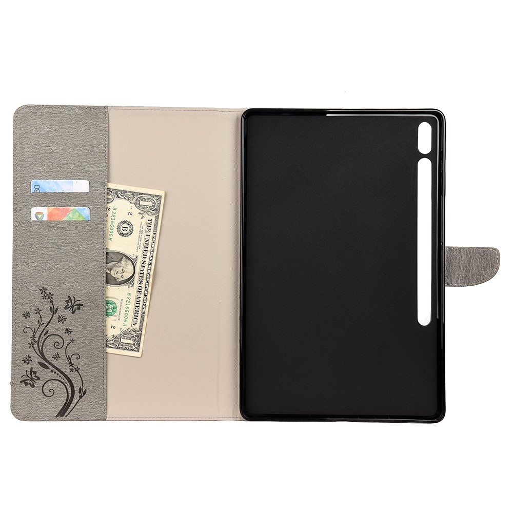 Butterflies Imprint Wallet Stand Flip Leather Tablet Cover for Samsung Galaxy Tab S7 Plus/T970 - Grey-4