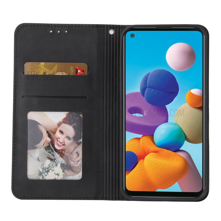 Geometric Splicing Card Slots Stand Leather Phone Case for Samsung Galaxy A21s - Black-9