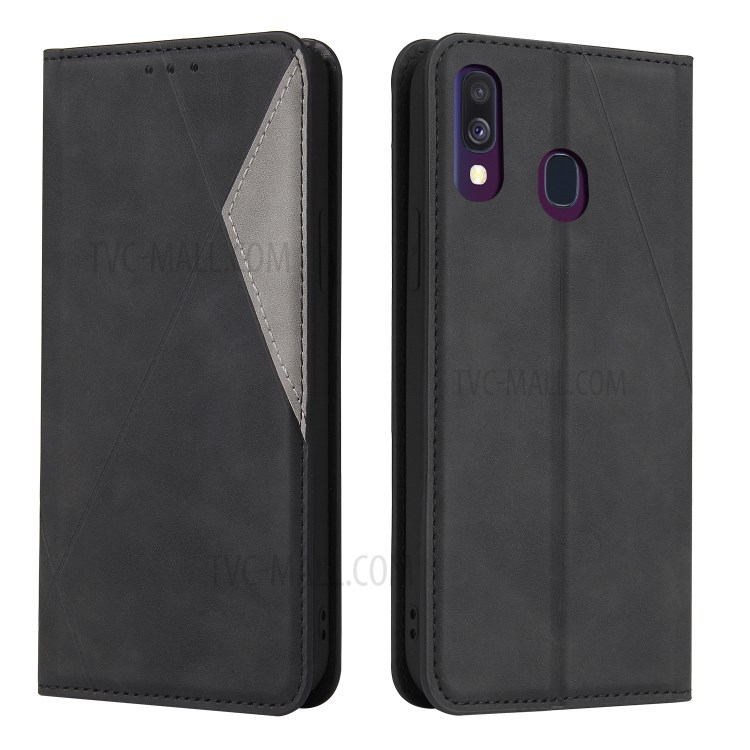 Geometric Splicing Card Slots Stand Leather Phone Cover for Samsung Galaxy A20e - Black-9