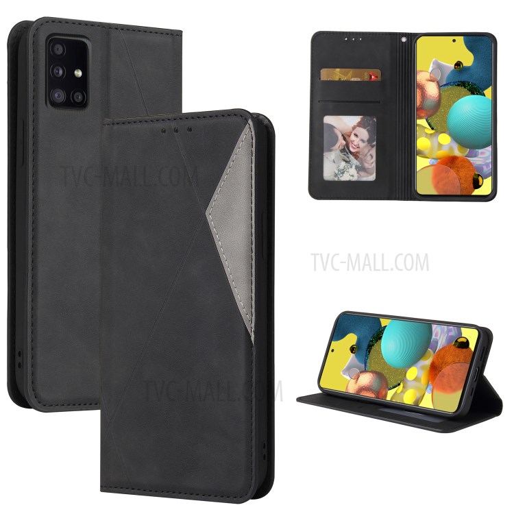 Geometric Splicing Card Slots Stand Leather Phone Case for Samsung Galaxy A51 SM-A515 - Black-1