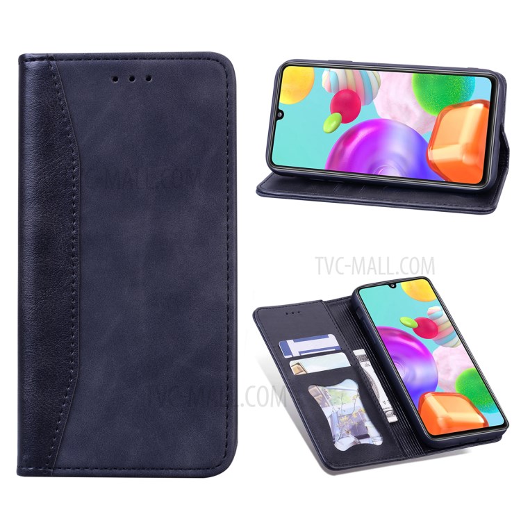 Business Splicing Auto-absorbed Leather Cover for Samsung Galaxy A41 (Global Version) - Black-1