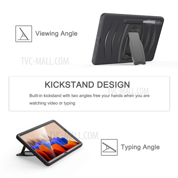 Shockproof PC + Silicone Tablet Cover with Kickstand Pen Slot for Samsung Galaxy Tab S7 Plus - Black-10