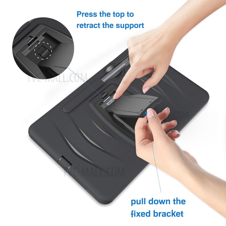 Shockproof PC + Silicone Tablet Cover with Kickstand Pen Slot for Samsung Galaxy Tab S7 Plus - Black-12