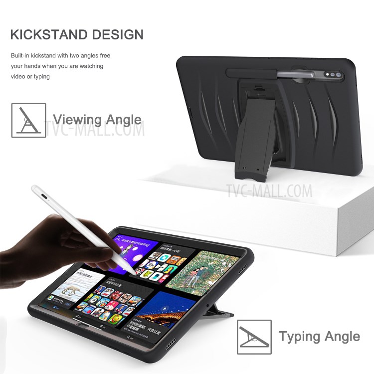 Shockproof PC + Silicone Tablet Cover with Kickstand Pen Slot for Samsung Galaxy Tab S7 Plus - Black-13