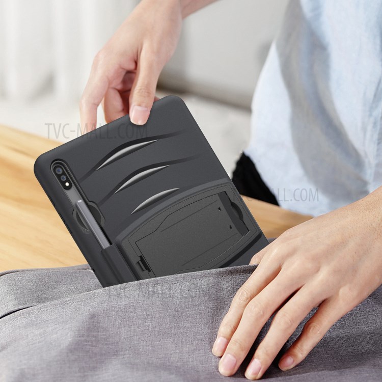 Shockproof PC + Silicone Tablet Cover with Kickstand Pen Slot for Samsung Galaxy Tab S7 Plus - Black-14