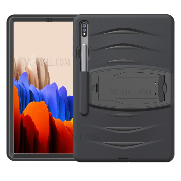 Shockproof PC + Silicone Tablet Cover with Kickstand Pen Slot for Samsung Galaxy Tab S7 Plus - Black-16