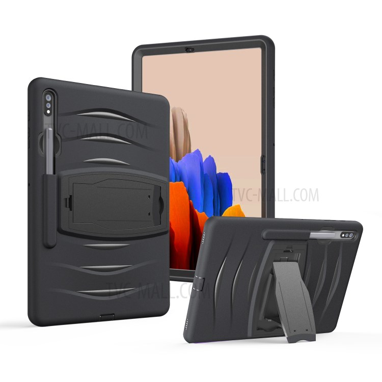 Shockproof PC + Silicone Tablet Cover with Kickstand Pen Slot for Samsung Galaxy Tab S7 Plus - Black-17