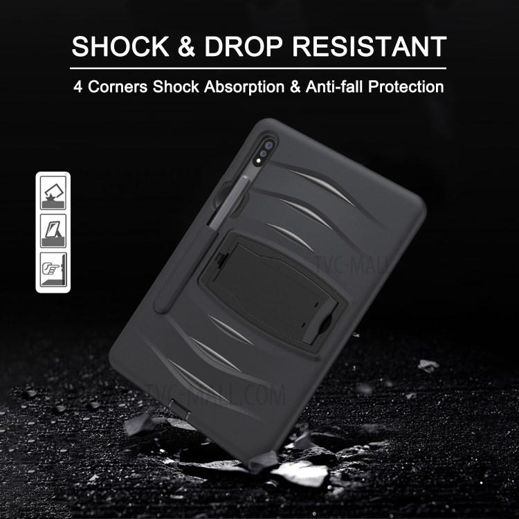 Shockproof PC + Silicone Tablet Cover with Kickstand Pen Slot for Samsung Galaxy Tab S7 Plus - Black-4