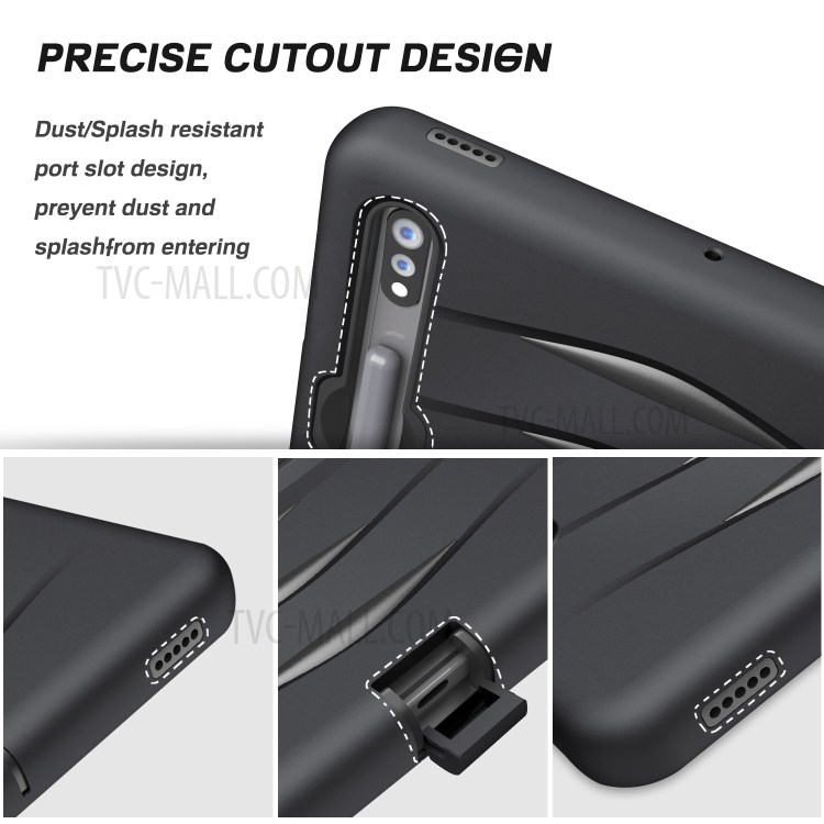 Shockproof PC + Silicone Tablet Cover with Kickstand Pen Slot for Samsung Galaxy Tab S7 Plus - Black-7
