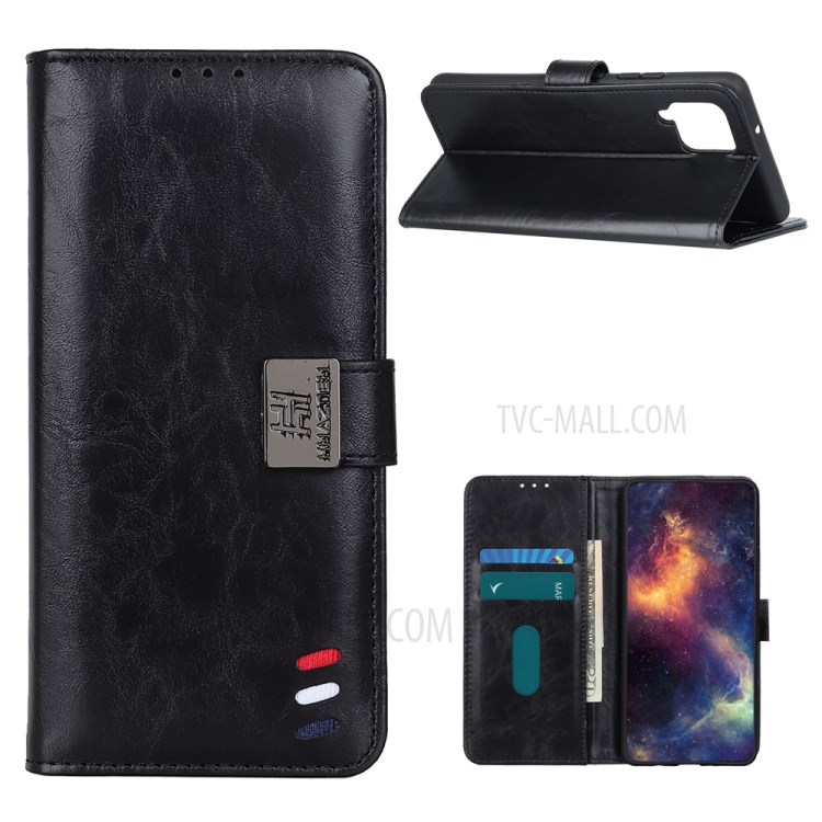 Textured Wallet Stand Leather Protective Cover Shell for Samsung Galaxy A42 5G - Black-1