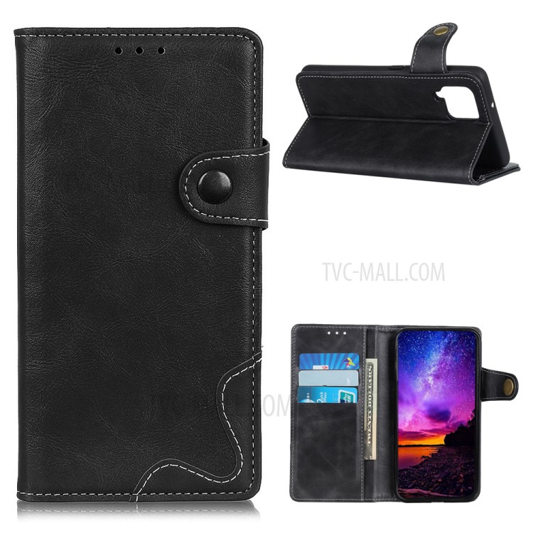 S-shaped Textured PU Leather Case Protector Cover for Samsung Galaxy A42 5G - Black-1