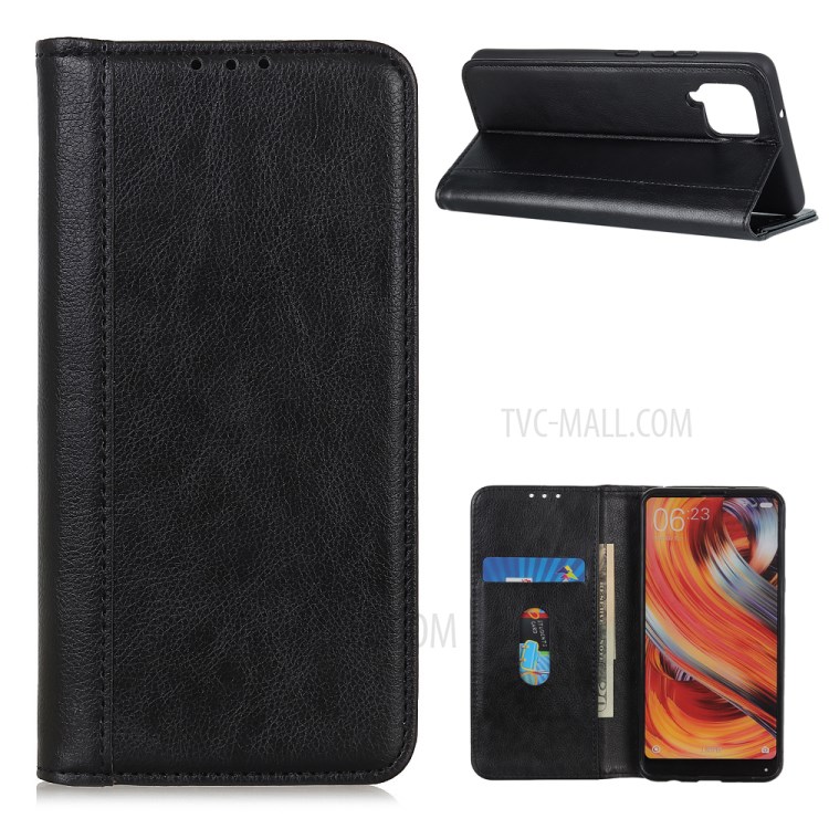 Auto-absorbed Litchi Skin Split Leather Wallet Case for Samsung Galaxy A42 5G - Black-1