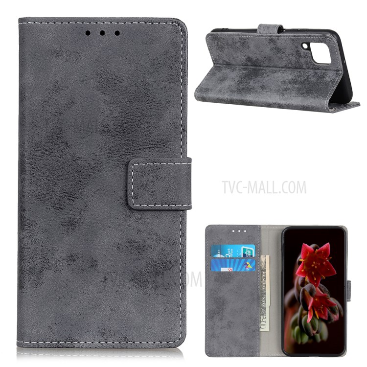 Vintage Style Wallet Stand Leather Phone Case for Samsung Galaxy A42 5G - Grey-1