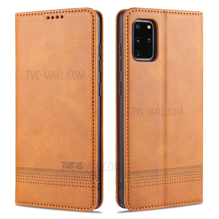 AZNS Magnetic Absorbed Leather Protector Wallet Cover Case for Samsung Galaxy S20 Ultra - Brown-1