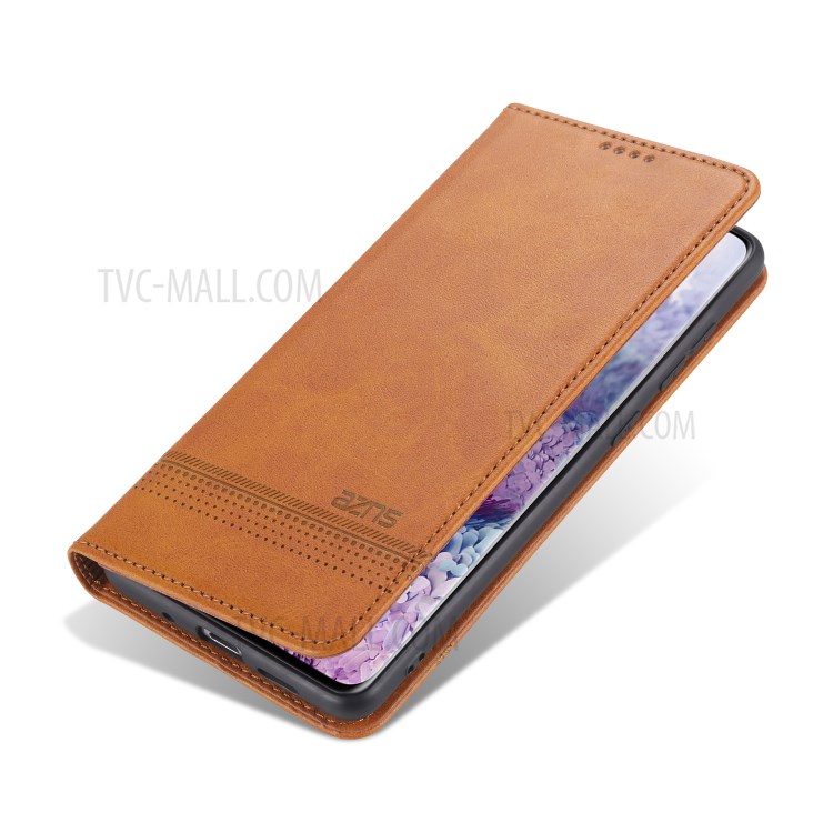 AZNS Magnetic Absorbed Leather Protector Wallet Cover Case for Samsung Galaxy S20 Ultra - Brown-4