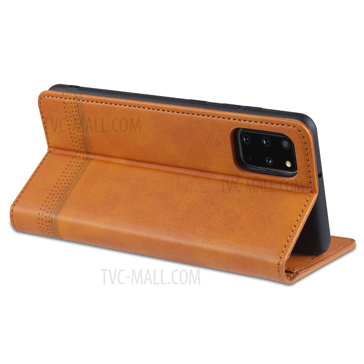 AZNS Magnetic Absorbed Leather Protector Wallet Cover Case for Samsung Galaxy S20 Ultra - Brown-7