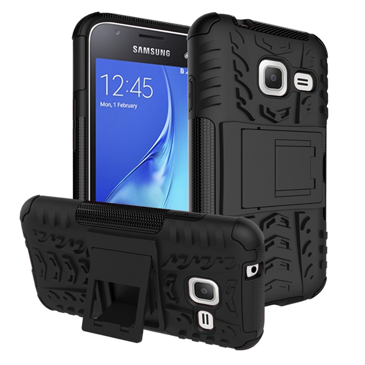 PC TPU Hybrid Cover for Samsung Galaxy J1 mini with Kickstand - Black-1