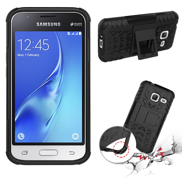 PC TPU Hybrid Cover for Samsung Galaxy J1 mini with Kickstand - Black-2