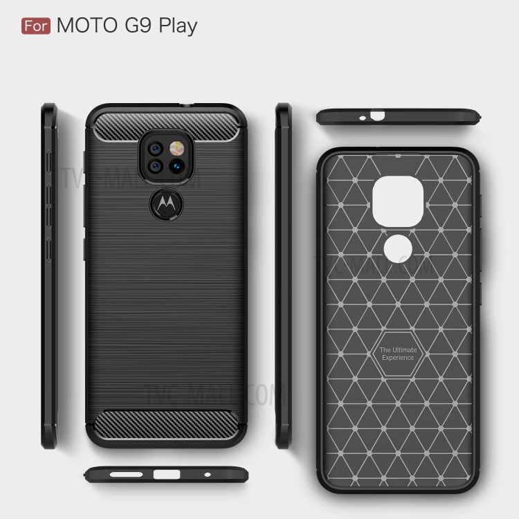 Carbon Fiber Brushed TPU Back Shell for Motorola Moto G9 Play Phone Cover - Black-10