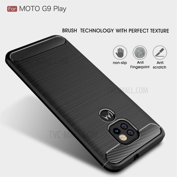 Carbon Fiber Brushed TPU Back Shell for Motorola Moto G9 Play Phone Cover - Black-3