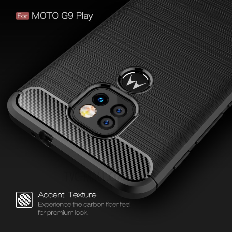 Carbon Fiber Brushed TPU Back Shell for Motorola Moto G9 Play Phone Cover - Black-4