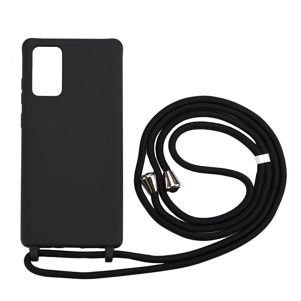 Soft Protector TPU Case with Lanyard for Samsung Galaxy Note 20/Note 20 5G Phone Shell - Black-1
