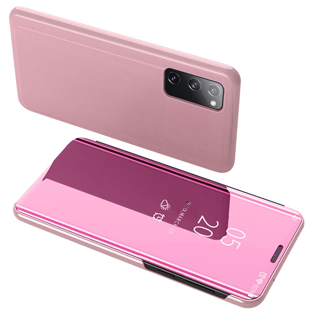 View Window Mirror Skin Leather Cover for Samsung Galaxy S20 FE/S20 Fan Edition/S20 FE 5G/S20 Fan Edition 5G - Rose Gold