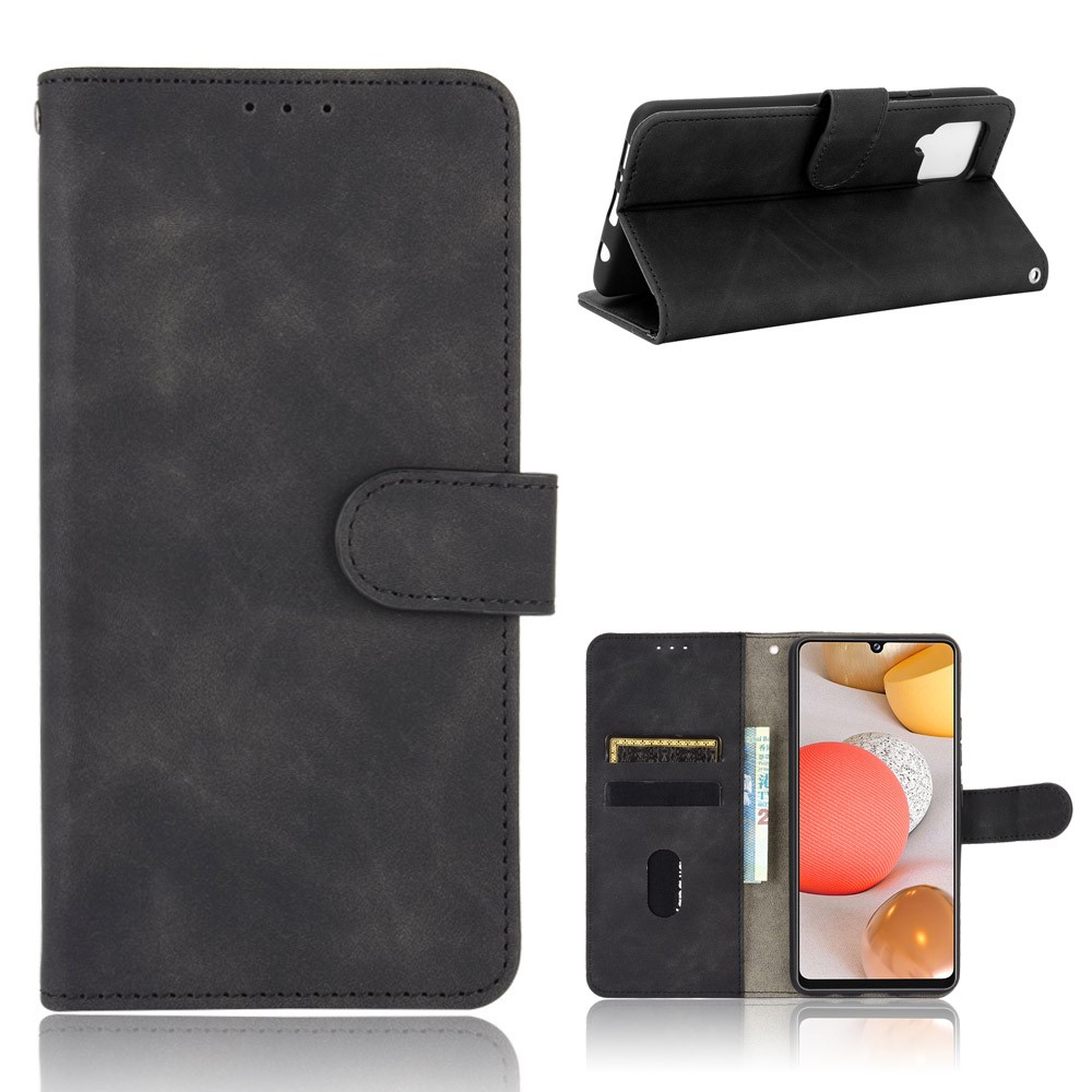 Skin-touch Leather Case for Samsung Galaxy A42 5G - Black-1