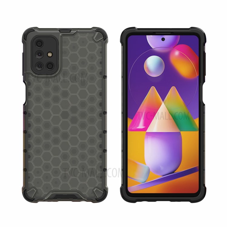 Honeycomb Pattern Shock-proof TPU + PC Hybrid Case for Samsung Galaxy M31s - Black-1