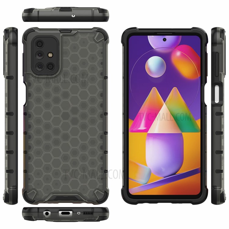 Honeycomb Pattern Shock-proof TPU + PC Hybrid Case for Samsung Galaxy M31s - Black-3