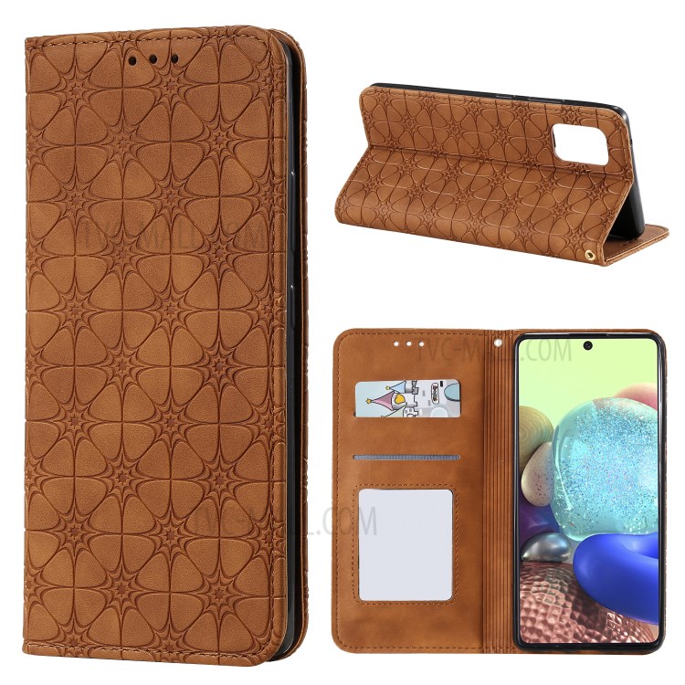 Auto-absorbed Imprint Flower Surface Cover for Samsung Galaxy A71 5G SM-A716 - Brown-1