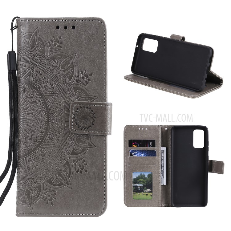 Imprint Flower Leather with Wallet Cover for Samsung Galaxy M31s - Grey-1