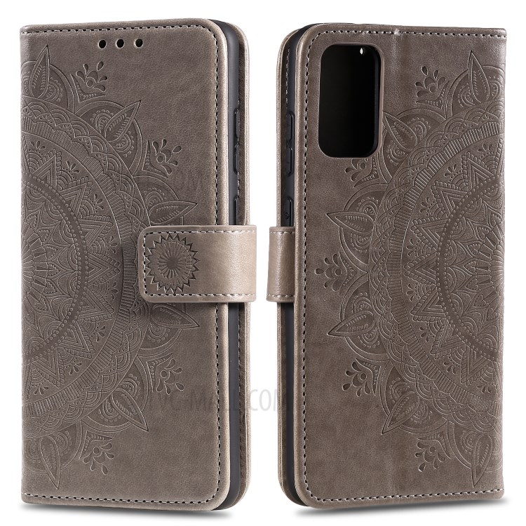 Imprint Flower Leather with Wallet Cover for Samsung Galaxy M31s - Grey-2