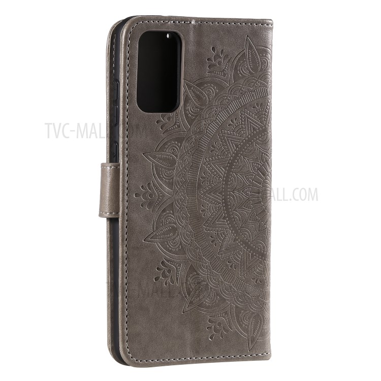 Imprint Flower Leather with Wallet Cover for Samsung Galaxy M31s - Grey-5