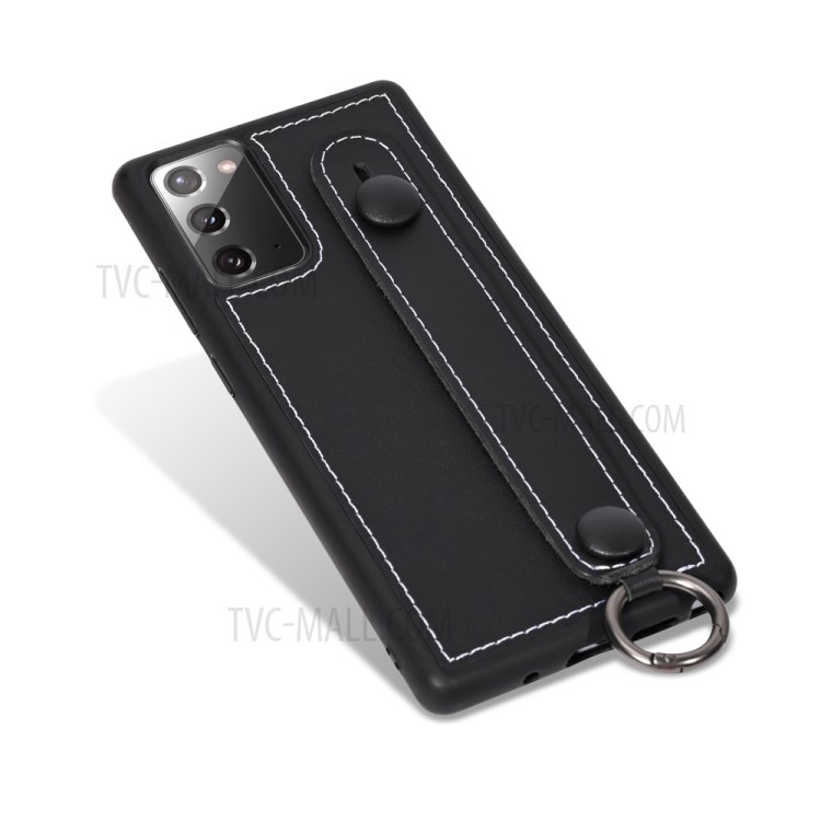 Phone Case TPU+Genuine Leather with Strap Kickstand Shell for Samsung Galaxy S20 - Black-3