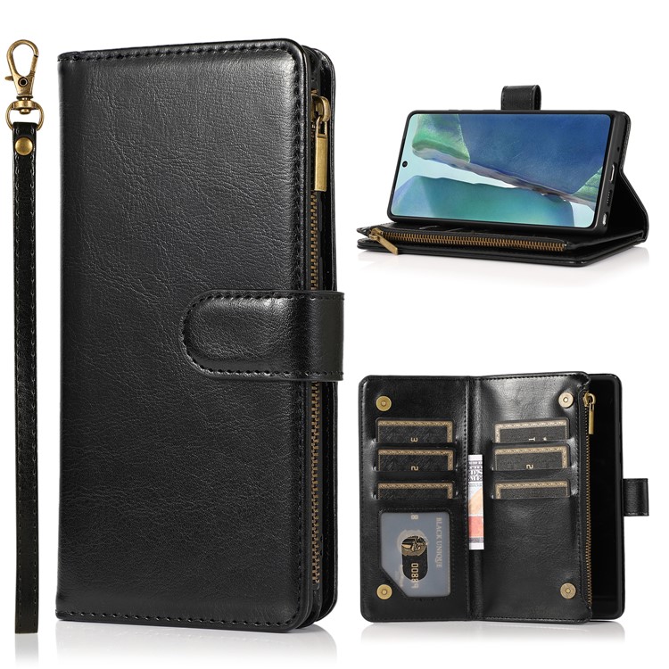 Crazy Horse Leather Coated TPU Wallet Phone Stand Case with 9 Card Slots Kickstand Shell for Samsung Galaxy Note20 Ultra 5G / Galaxy Note20 Ultra - Black-1