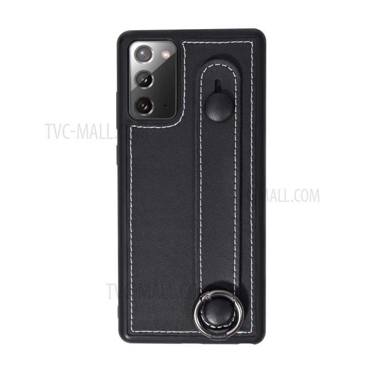 TPU+Genuine Leather Phone Case Shell with Strap Kickstand for Samsung Galaxy Note 20 5G / Galaxy Note 20 - Black-2