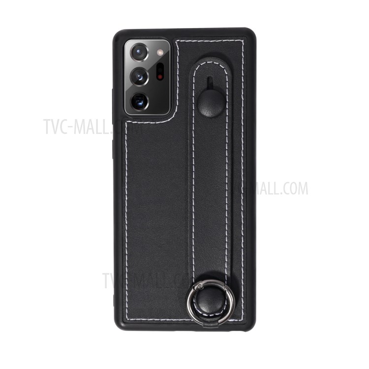 TPU+Genuine Leather Phone Case Shell with Strap Kickstand for Samsung Galaxy Note20 Ultra 5G / Galaxy Note20 Ultra - Black-2