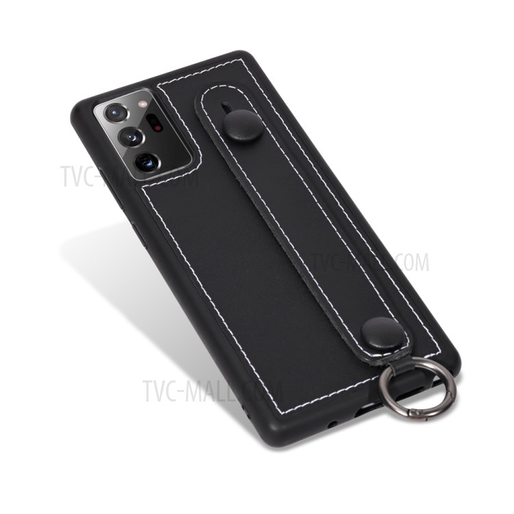 TPU+Genuine Leather Phone Case Shell with Strap Kickstand for Samsung Galaxy Note20 Ultra 5G / Galaxy Note20 Ultra - Black-3