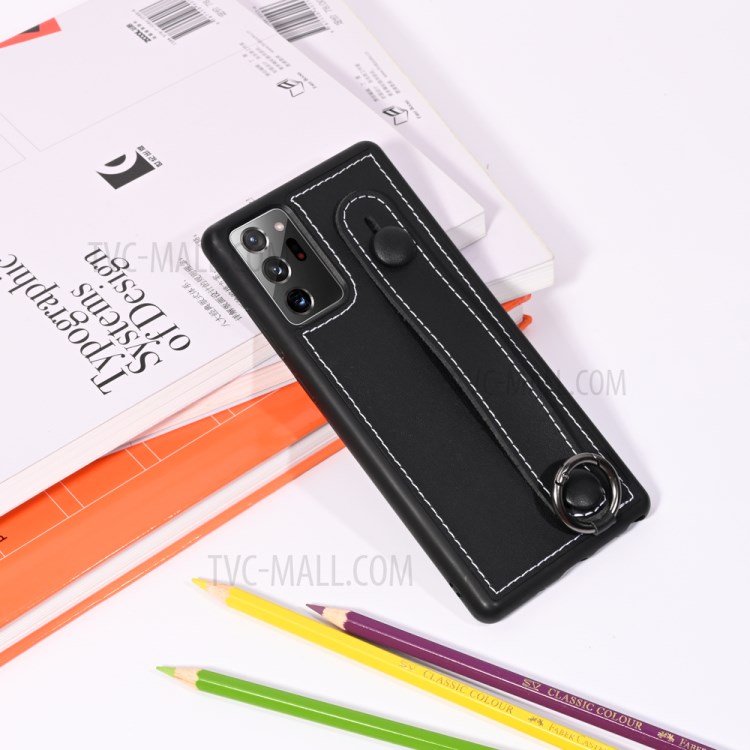 TPU+Genuine Leather Phone Case Shell with Strap Kickstand for Samsung Galaxy Note20 Ultra 5G / Galaxy Note20 Ultra - Black-6