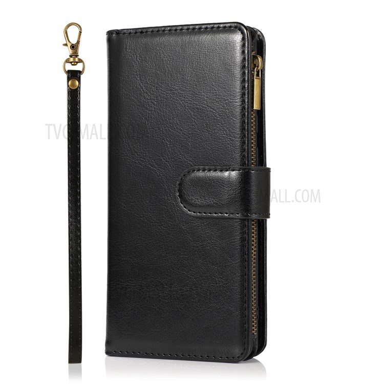 Leather Wallet Stand Cover Case with Zippered Pocket for Samsung Galaxy Note 20 5G / Galaxy Note 20 - Black-2