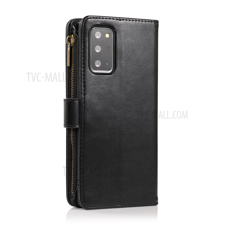 Leather Wallet Stand Cover Case with Zippered Pocket for Samsung Galaxy Note 20 5G / Galaxy Note 20 - Black-3